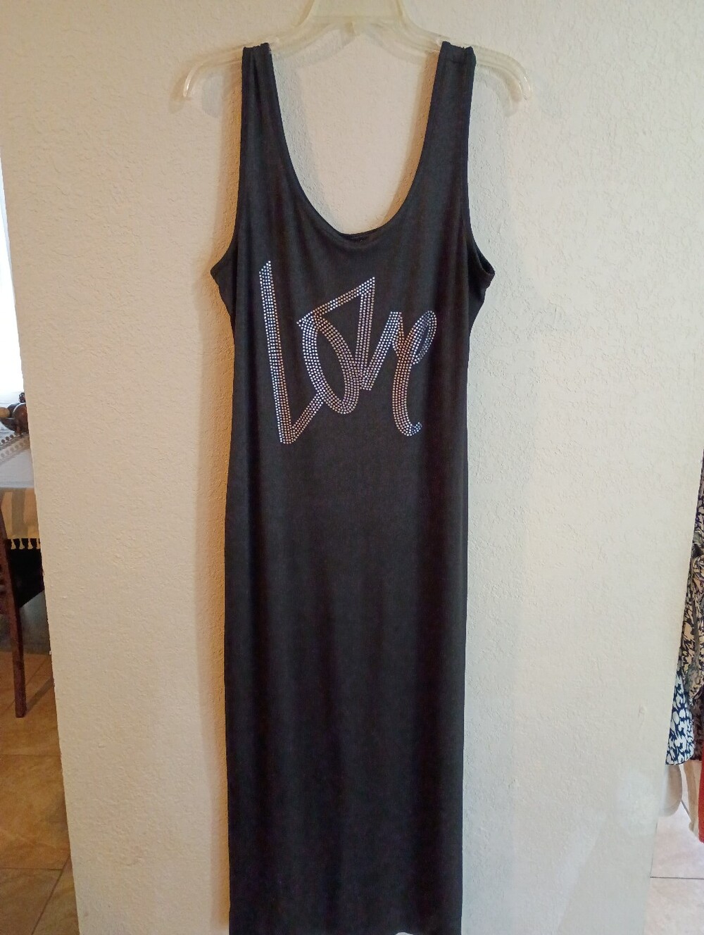 Love long black maxi dress. With silver applique. Size L.